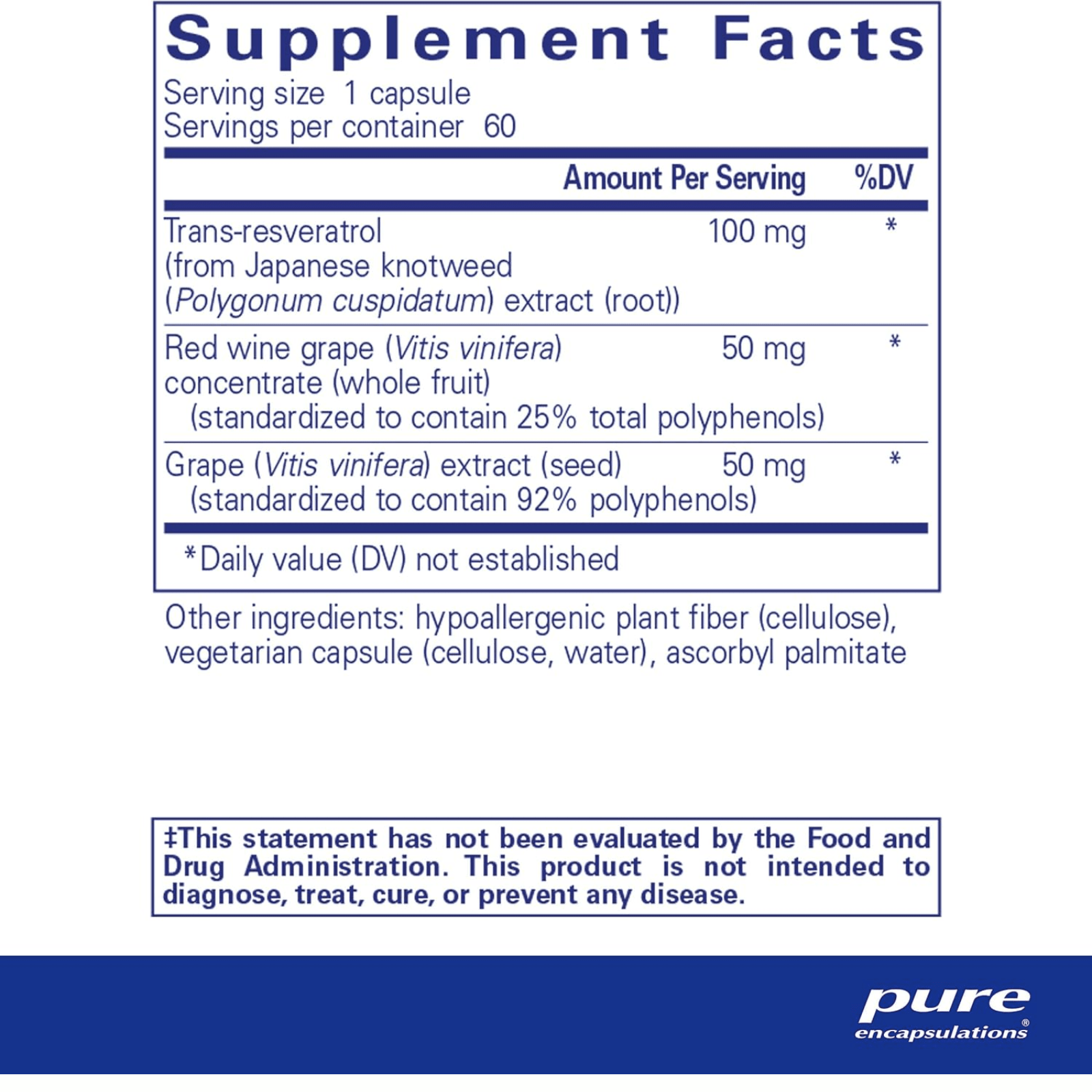 Pure Encapsulations Resveratrol EXTRA supplement with 60 capsules, supporting cellular health and digestive enzyme function.