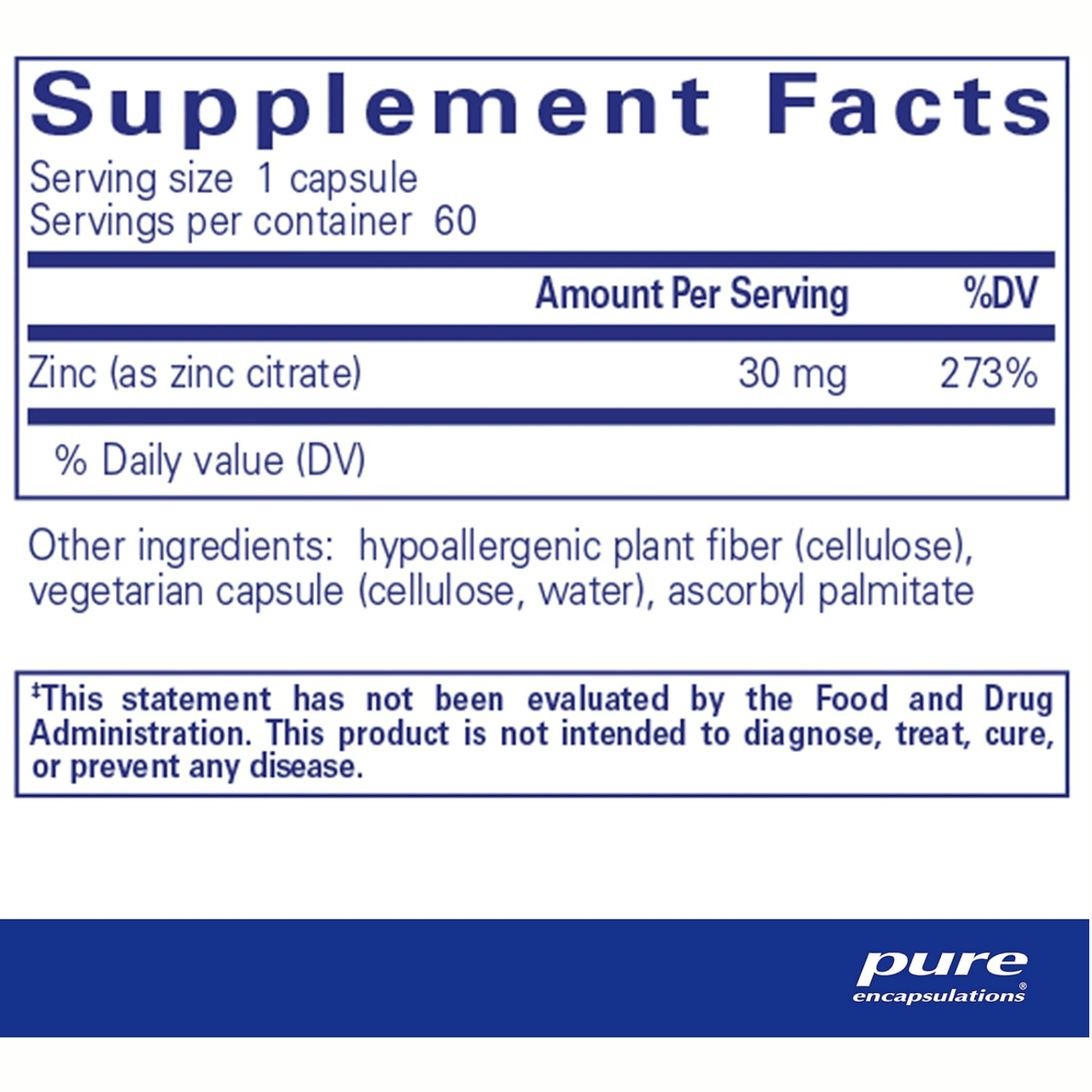 Pure Encapsulations Supports Immune Function Zinc Citrate supplement with 60 capsules, featuring digestive enzymes for immune support.