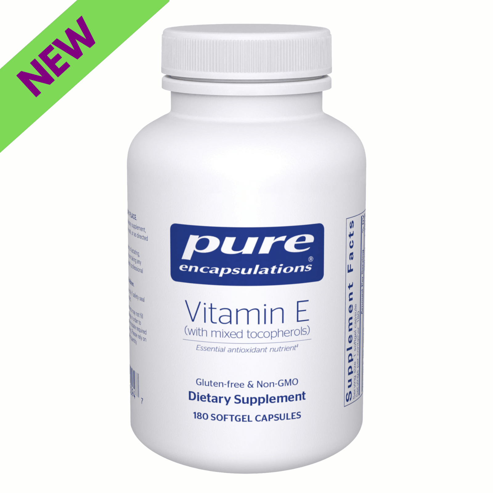 Pure Encapsulations Supports Skin Health Vitamin E softgels, a digestive enzyme supplement for skin wellness.