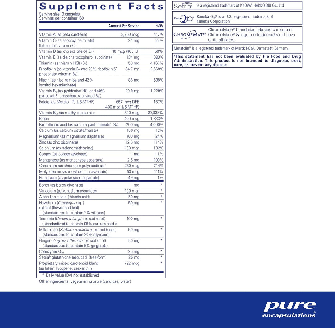 Pure Encapsulations UltraNutrient multivitamin with digestive enzymes, heart and liver support capsules, 180 count.