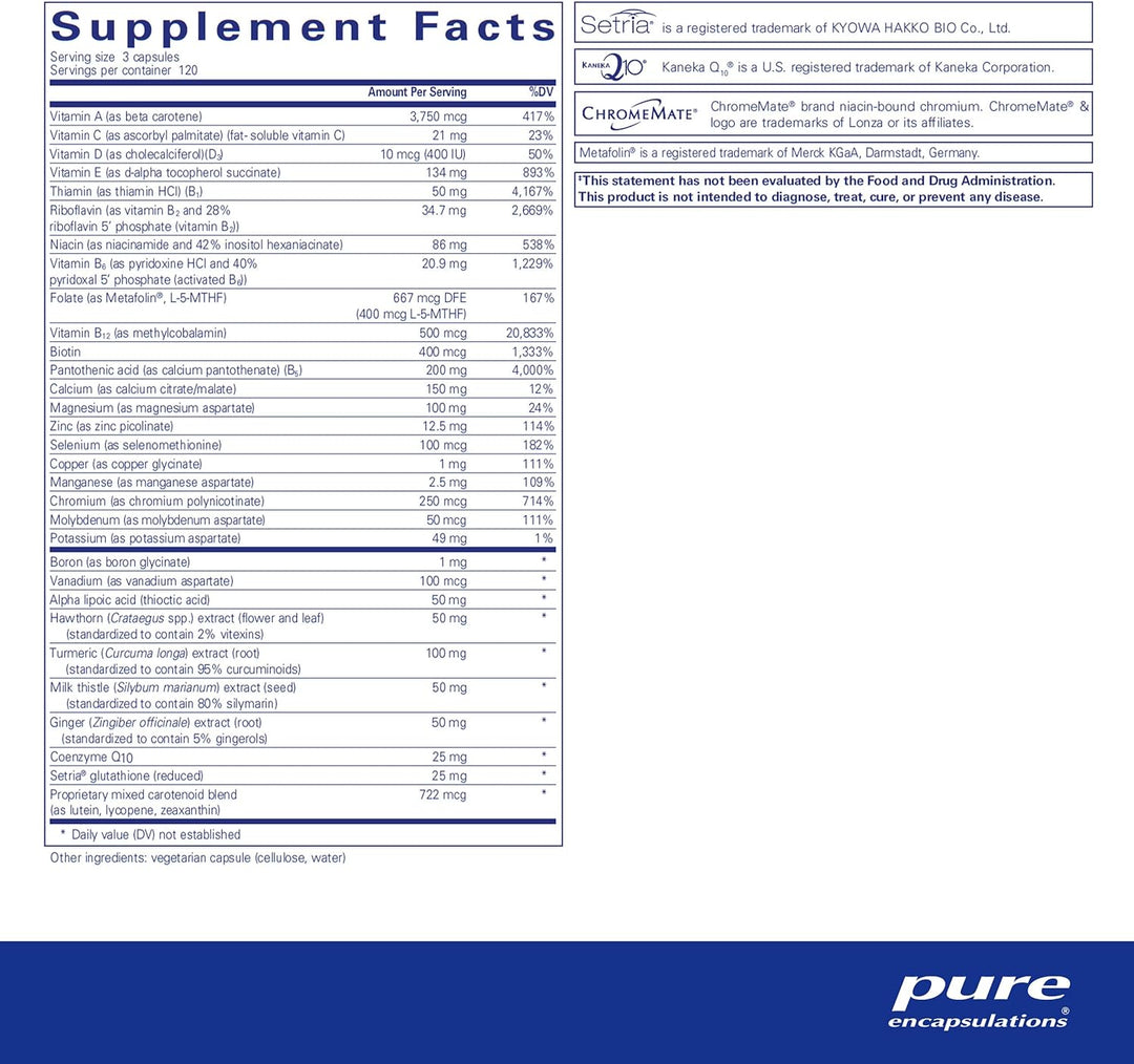 Pure Encapsulations UltraNutrient multivitamin and digestive enzyme supplement in a bottle of 360 capsules.
