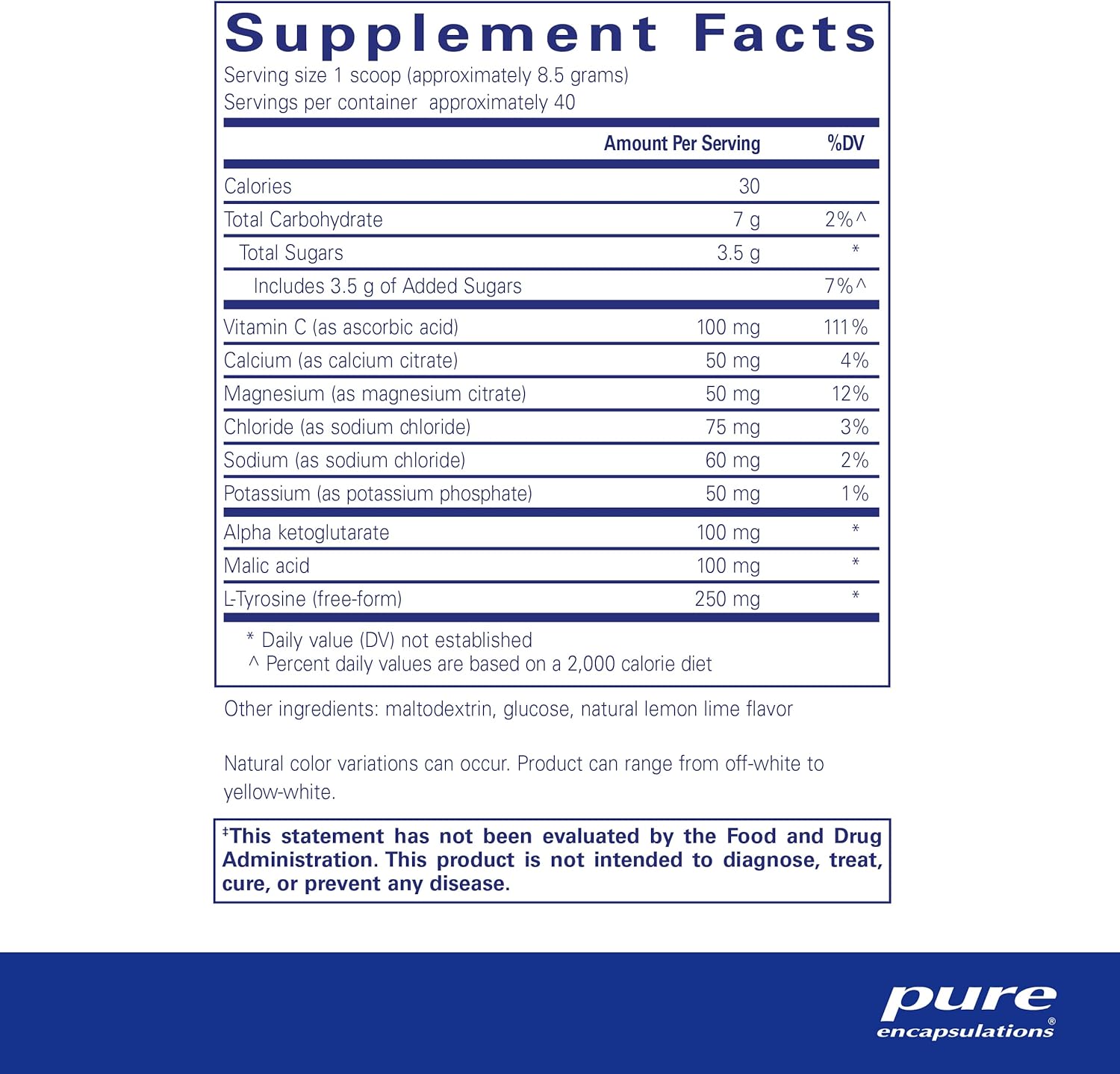 Pure Encapsulations Electrolyte Energy Formula powder supplement in a 340g container, featuring a scoop for hydration and stamina support.
