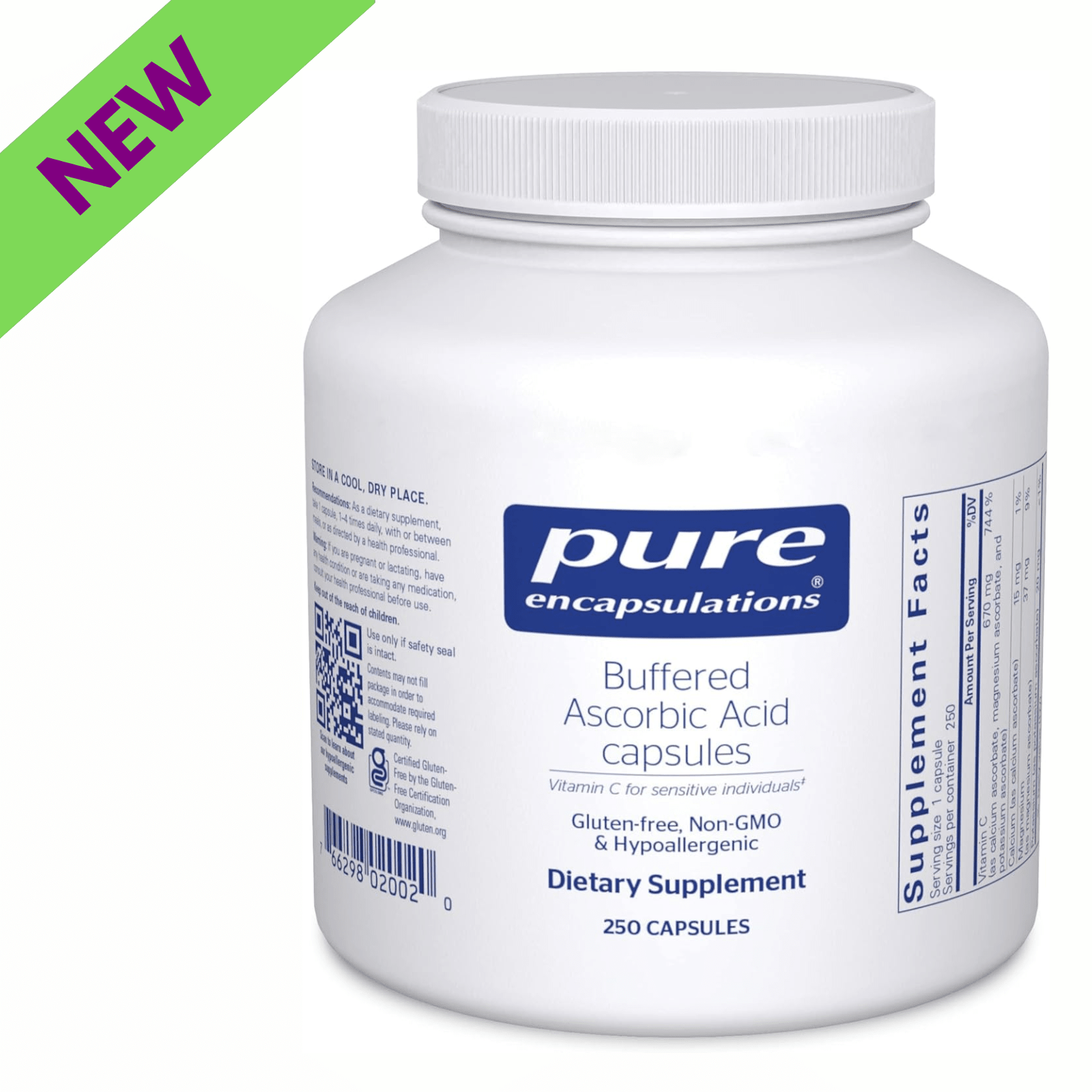 Pure Encapsulations Buffered Ascorbic Acid dietary supplement capsules, hypoallergenic vitamin C support for immunity, 250 capsules.