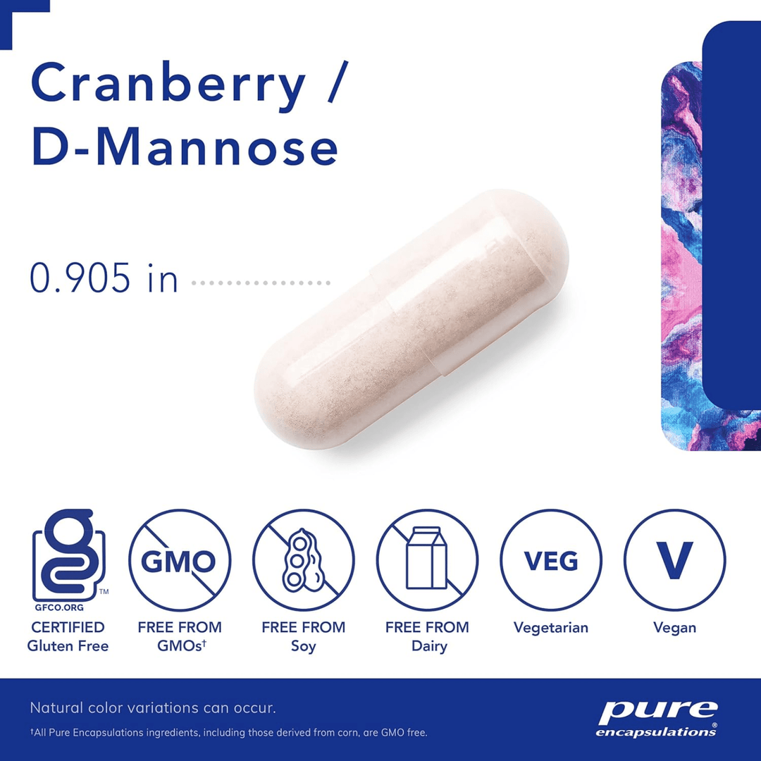 Pure Encapsulations Cranberry D-Mannose dietary supplement capsules for urinary health, hypoallergenic, 180 capsules.