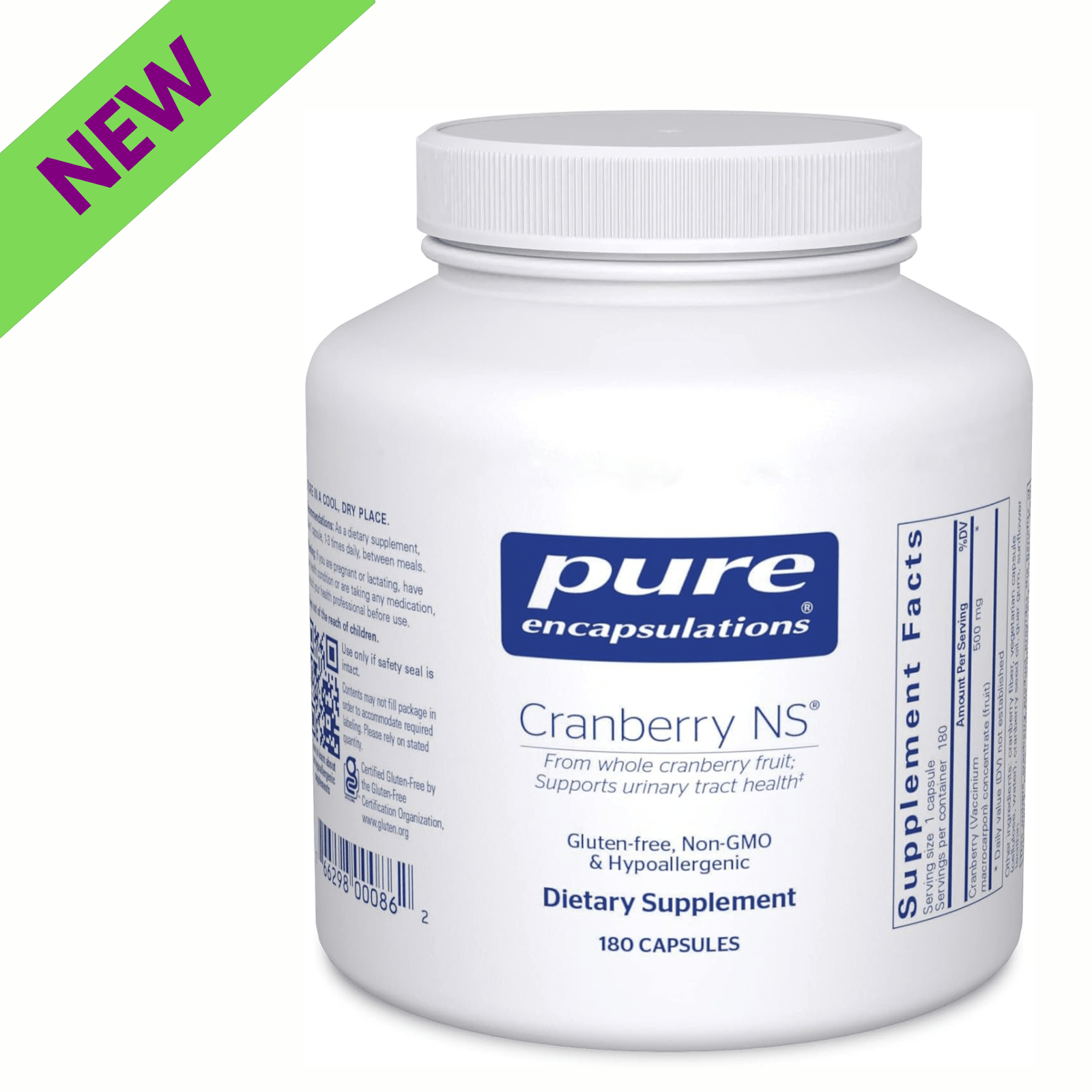 Pure Encapsulations Cranberry NS supplement in 180 hypoallergenic capsules supporting urinary health.