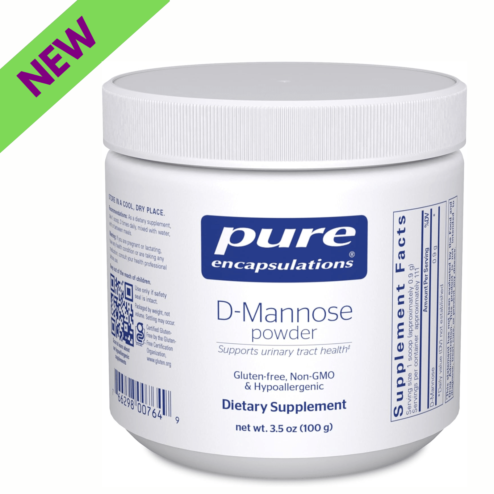 Pure Encapsulations D-Mannose Powder supplement for urinary tract and bladder health, hypoallergenic dietary supplement in 100g container.