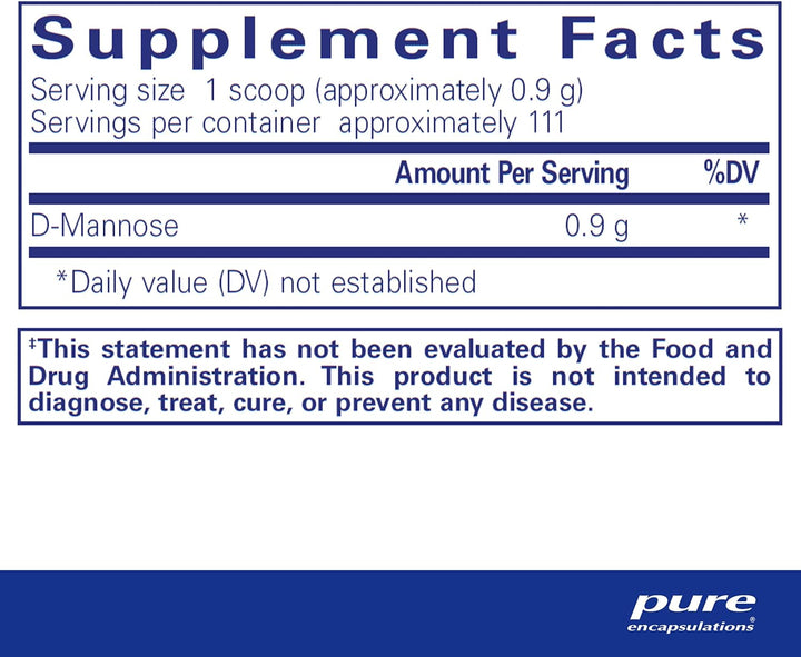 Pure Encapsulations D-Mannose Powder dietary supplement for urinary tract and bladder health, 100g hypoallergenic formula