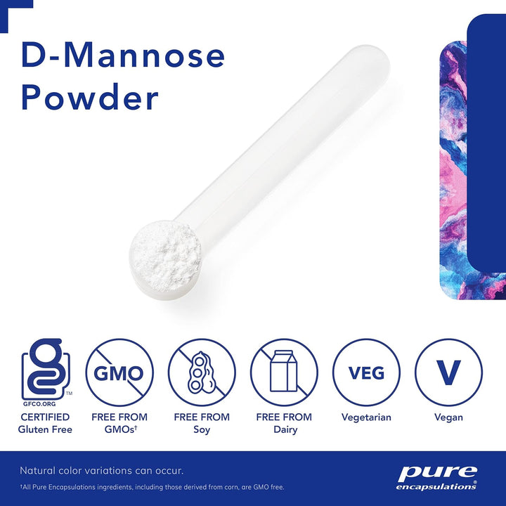 Pure Encapsulations D-Mannose Powder dietary supplement for urinary tract and bladder health in a 100g container.