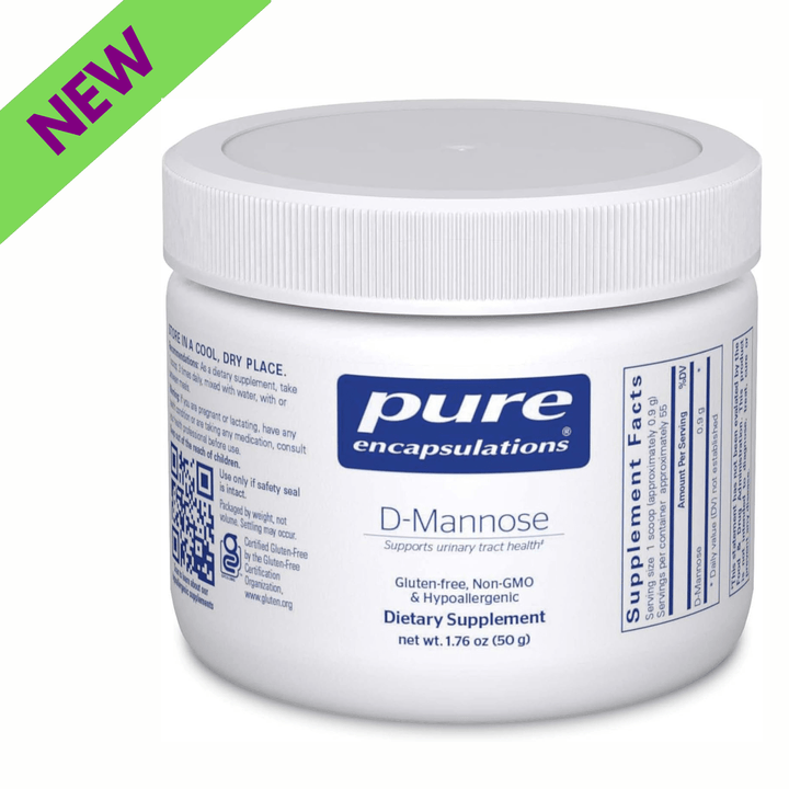 Pure Encapsulations D-Mannose Powder supplement for urinary tract and bladder health, hypoallergenic dietary supplement in a 50g container.