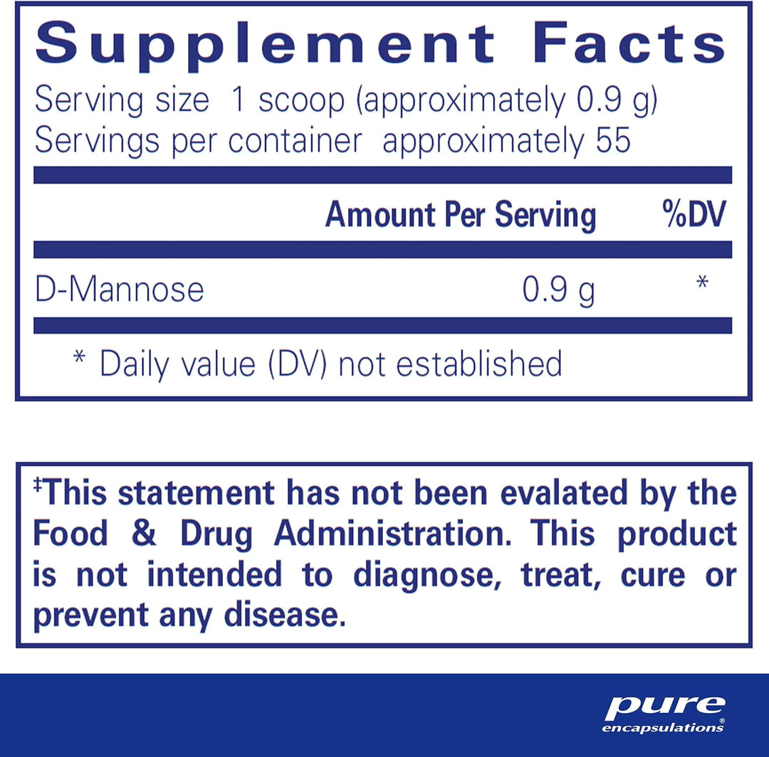 Pure Encapsulations D-Mannose Powder dietary supplement in a 50g package for urinary tract and bladder health.