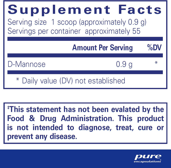 Pure Encapsulations D-Mannose Powder dietary supplement in a 50g package for urinary tract and bladder health.
