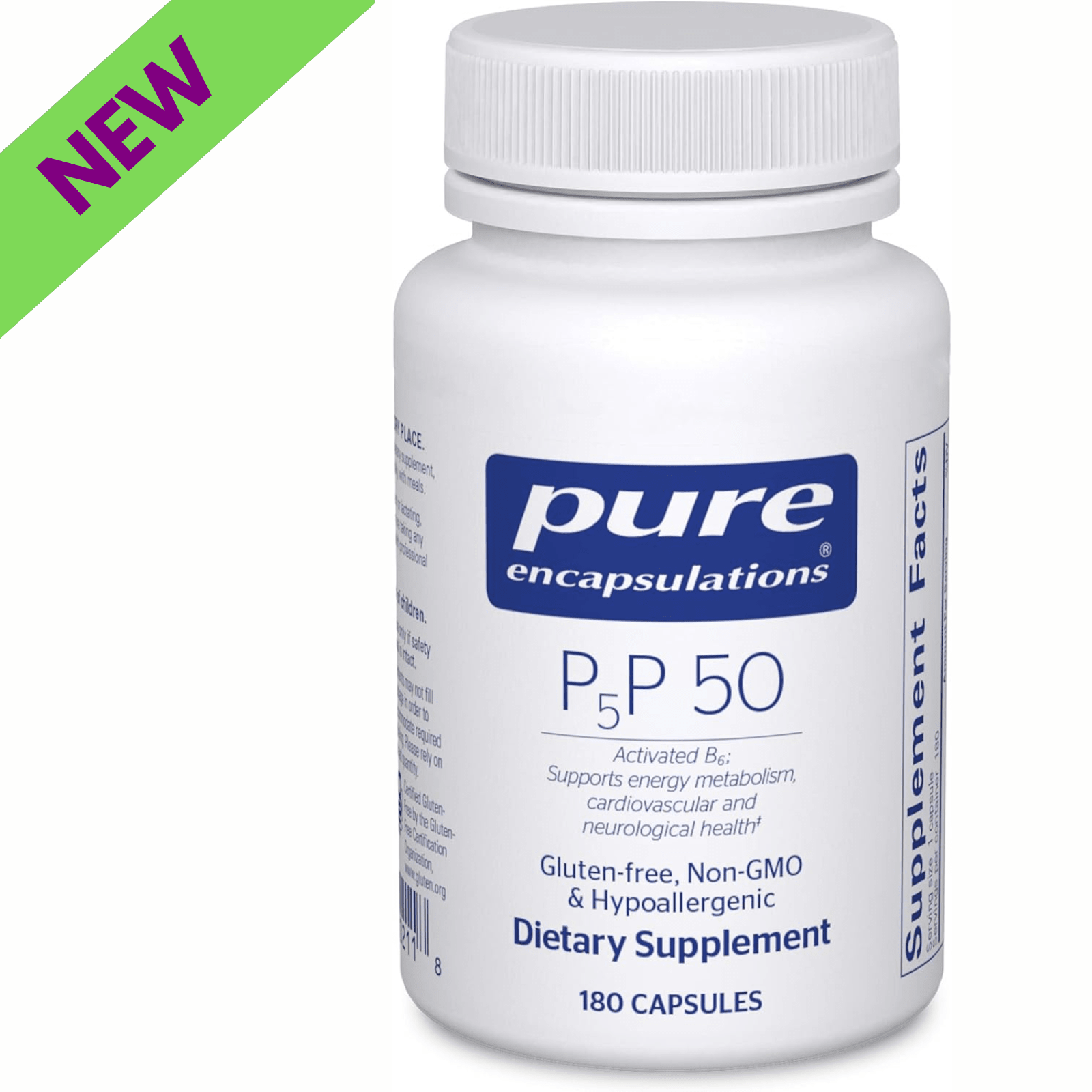Pure Encapsulations P5P 50 Active Vitamin B6 hypoallergenic dietary supplement capsules for supporting brain health.