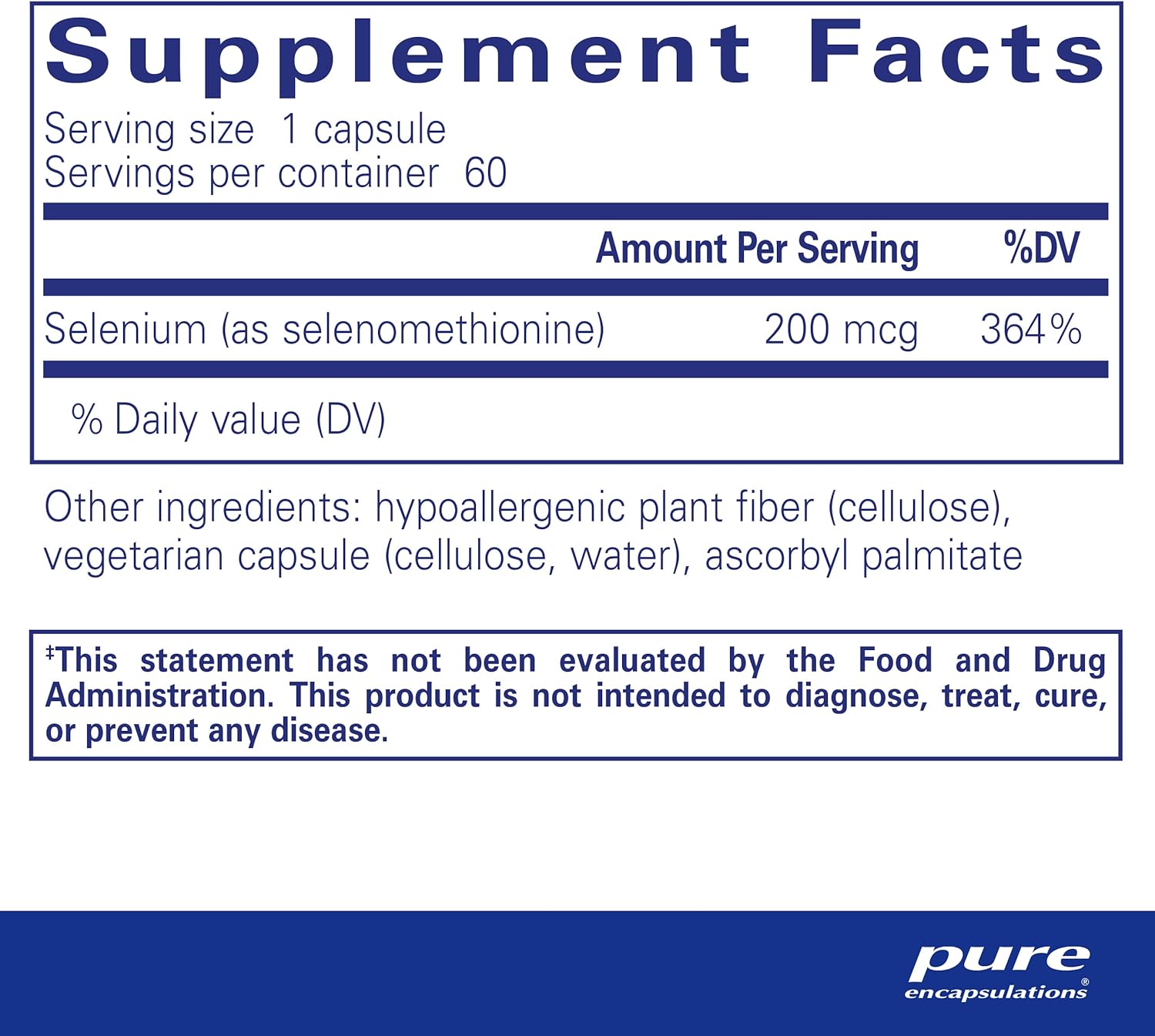 Pure Encapsulations Selenium Selenomethionine capsules for immune and cellular health, hypoallergenic dietary supplement in 60 capsules