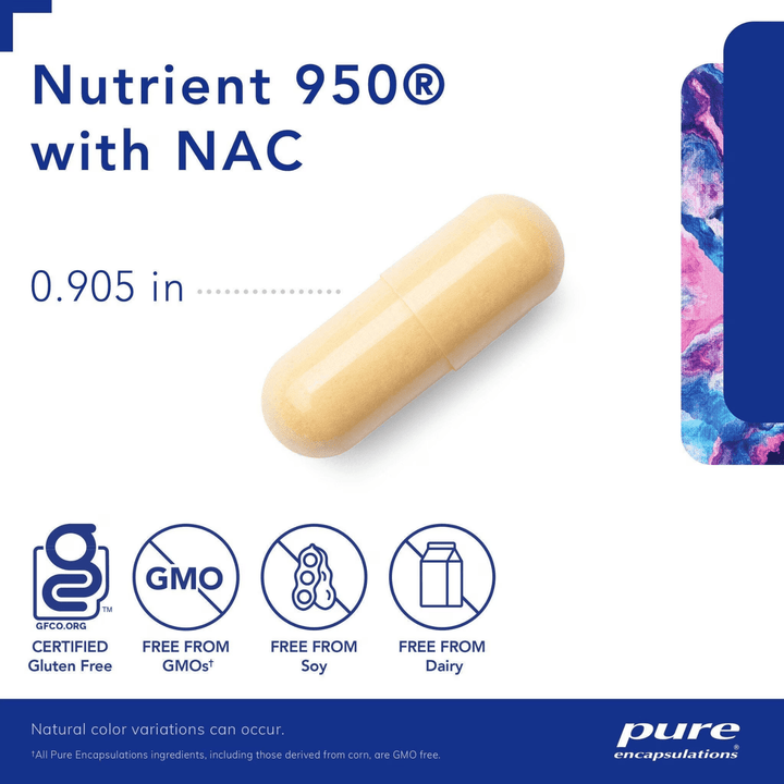 Pure Encapsulations Nutrient 950 with NAC multivitamin mineral supplement in a bottle of 240 capsules.