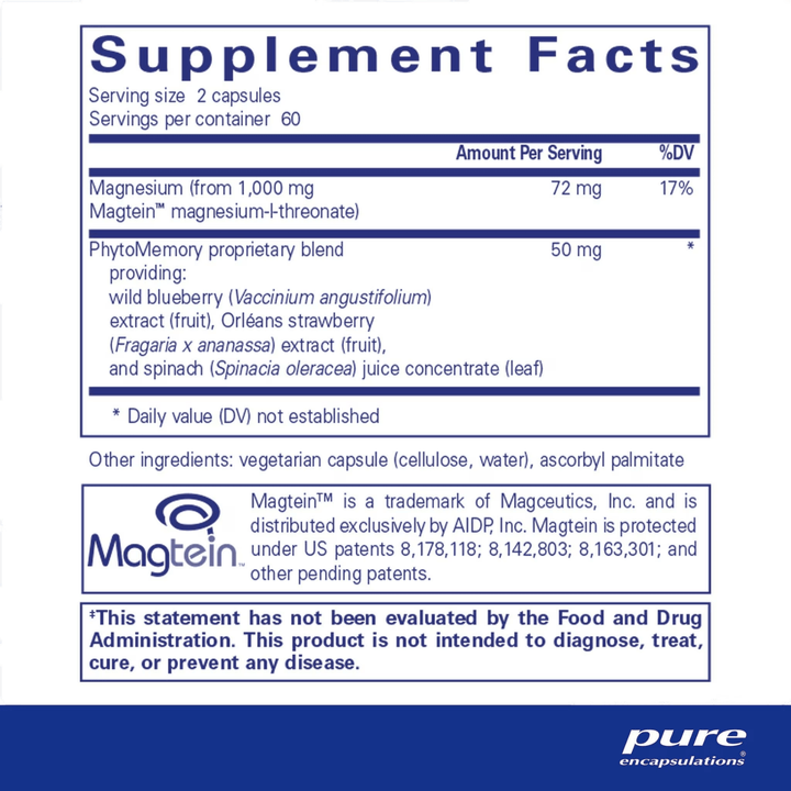 Pure Encapsulations CogniMag mushroom blend supplement bottle with 120 capsules supporting memory, focus, and brain function.