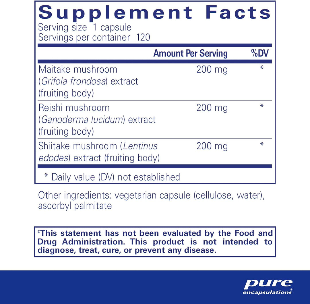 Pure Encapsulations MRS Mushroom Formula supplement with mushroom blend capsules supporting immune system health.