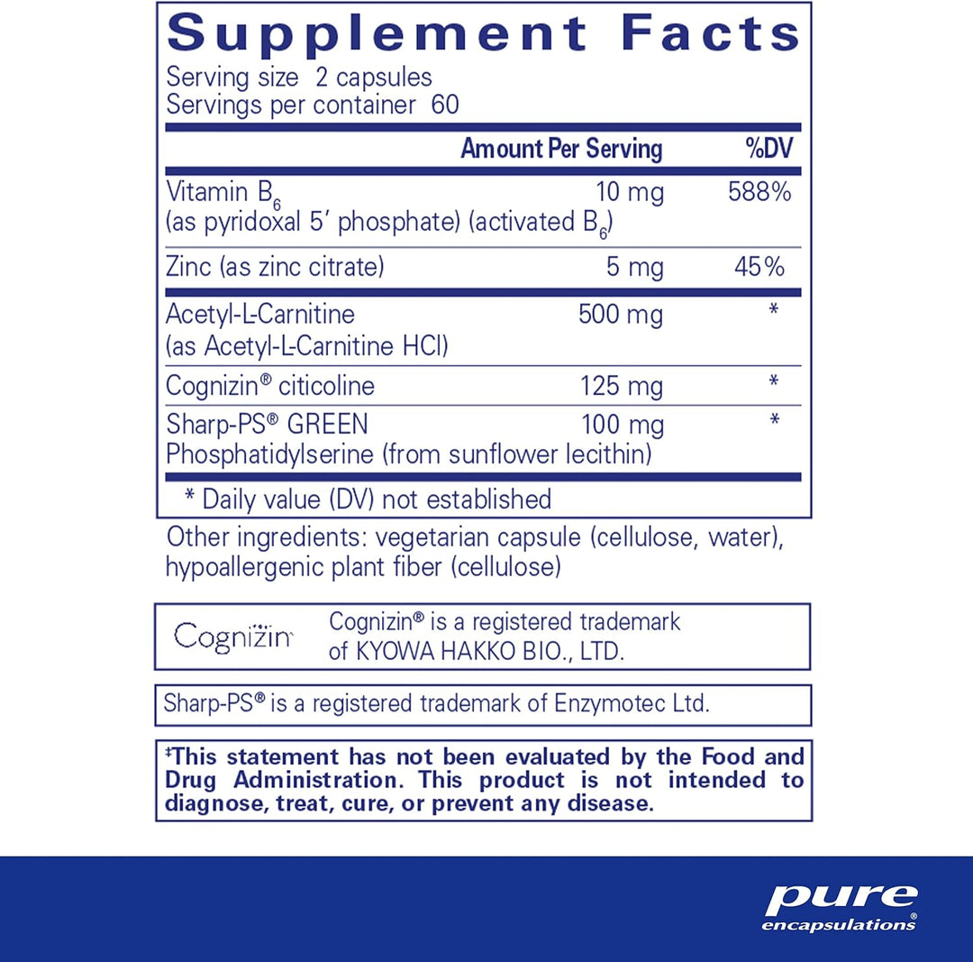 Pure Encapsulations CogniPhos vitamin D3 supplement bottle with 120 capsules for cognitive support and focus.