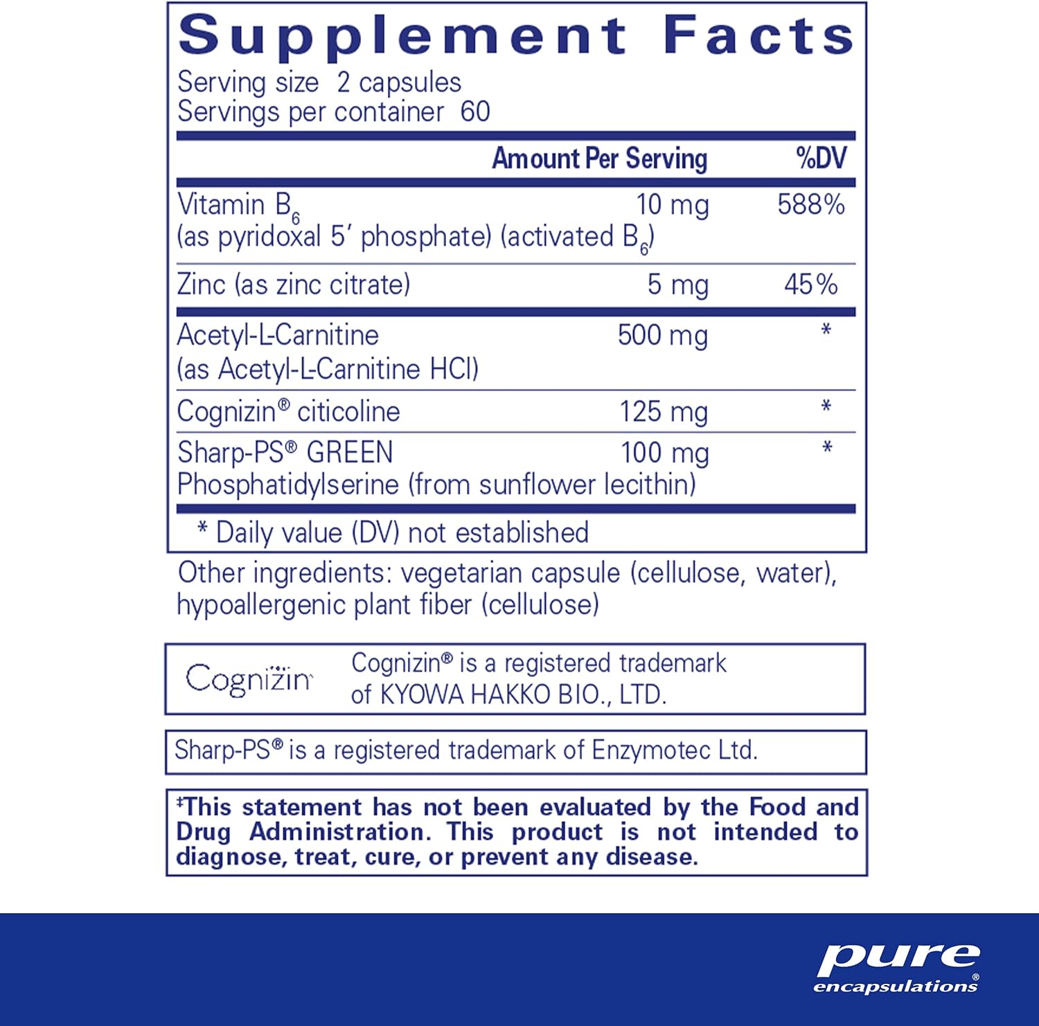 Pure Encapsulations CogniPhos vitamin D3 supplement bottle with 120 capsules for cognitive support and focus.