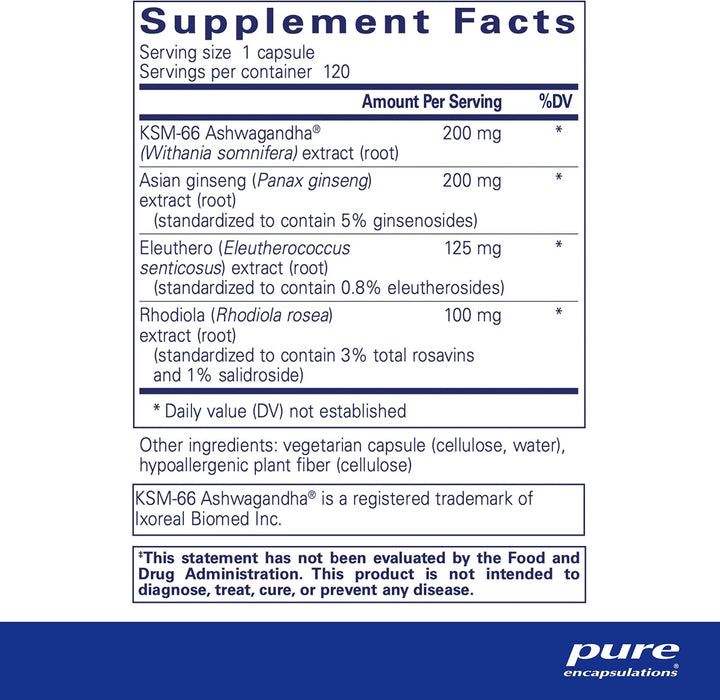 Pure Encapsulations Energy Xtra Vitamin D3 supplement bottle with 120 capsules, supporting mental focus and stamina.