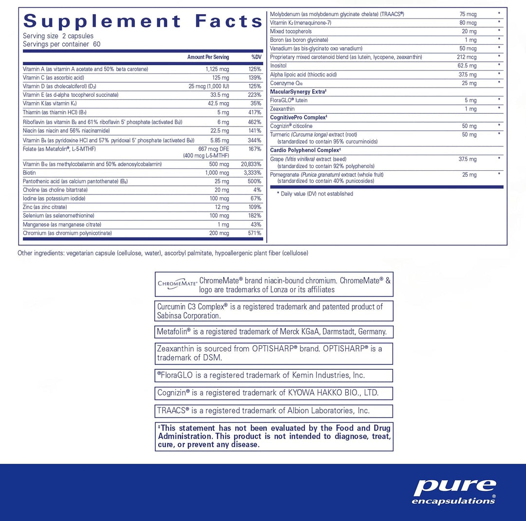 Pure Encapsulations Longevity Nutrients Vitamin D3 supplement bottle with 120 capsules for brain and bone health.