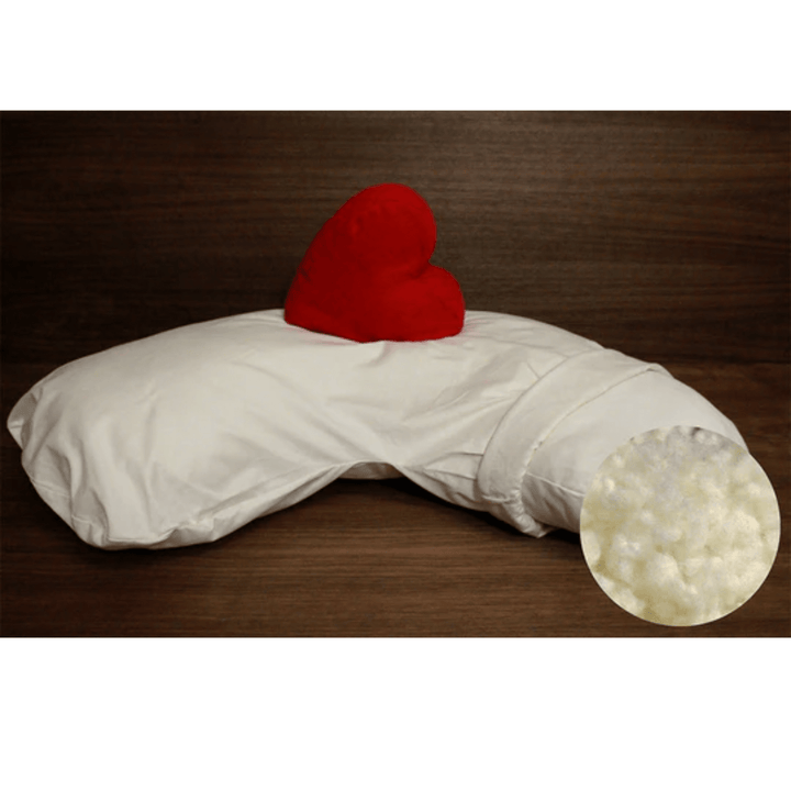 Soaring Heart Side Dreamer Pillow with Woll Bolus for side sleepers, soft, supportive pillow in neutral fabric.