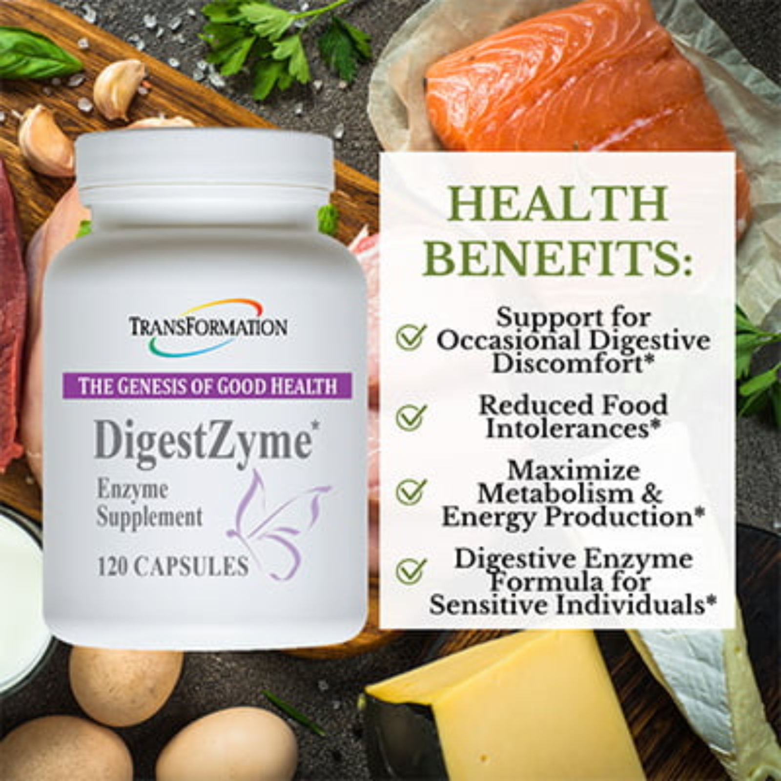 Transformation Enzymes DigestZyme digestive enzyme supplement in a bottle of 240 capsules for digestive health support.
