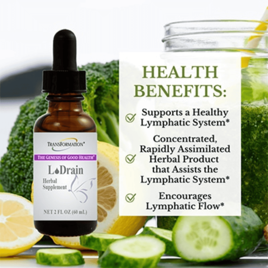 Transformation Enzymes L Drain herbal drops in 2 oz bottle for digestive health support and lymphatic support.