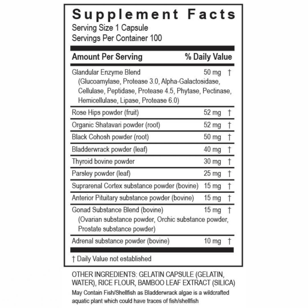 Transformation Enzymes MasterZyme hormone and endocrine support capsules for digestive health, shown in a bottle with 100 capsules.
