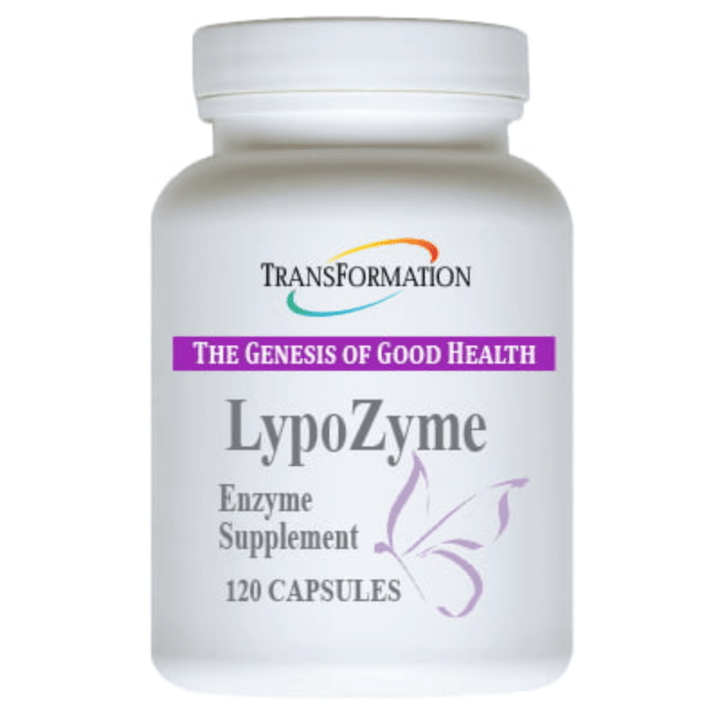 Transformation Enzymes LypoZyme fat digestion support enzyme capsules, 120-count bottle for improved digestion and enzyme support.