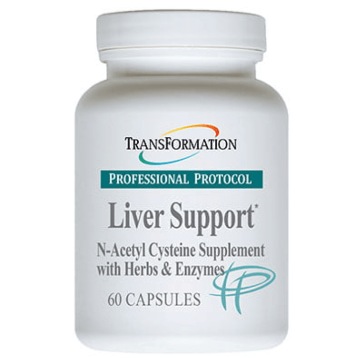 Transformation Enzymes Liver Support enzyme supplement in 60 capsules, designed to promote liver health and digestion.
