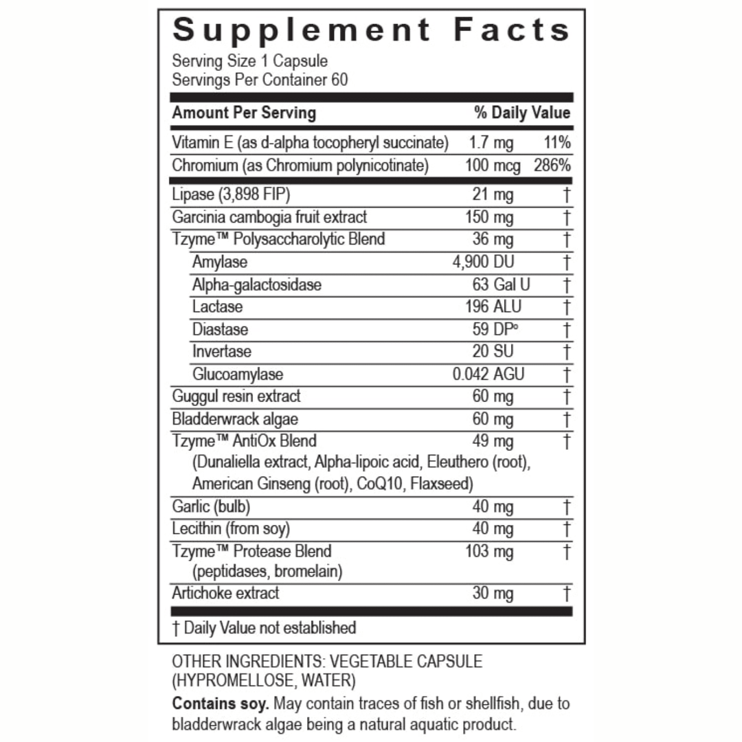 Transformation Enzymes Lypo Support enzyme supplement in 60 capsules for metabolism and digestive balance.