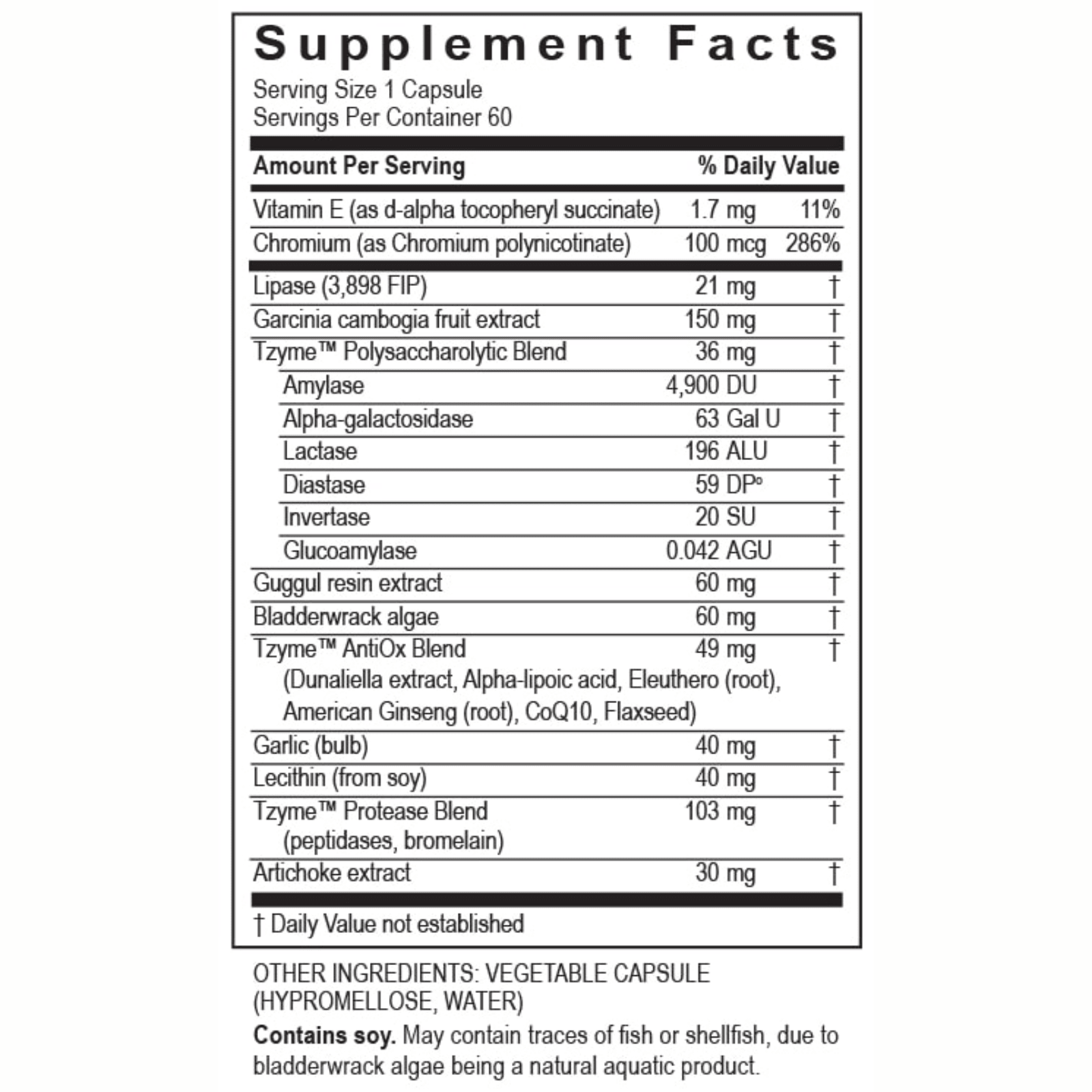 Transformation Enzymes Lypo Support enzyme supplement in 60 capsules for metabolism and digestive balance.