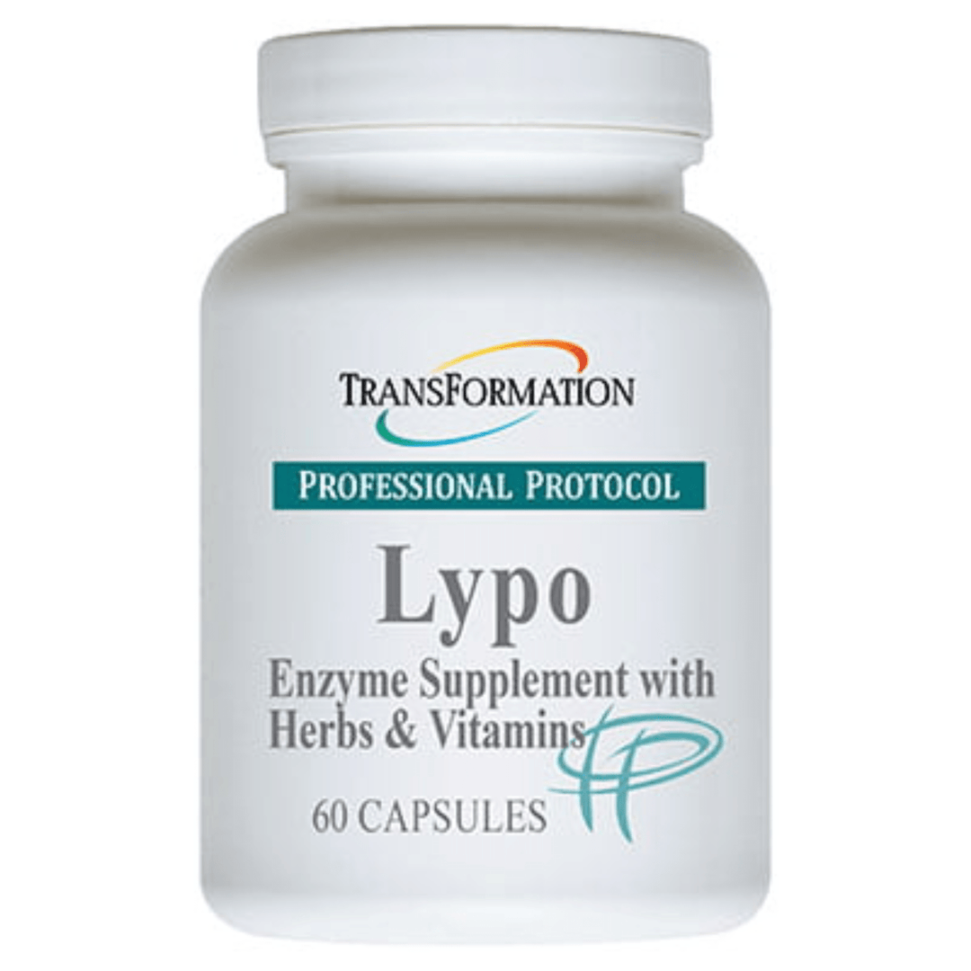 Transformation Enzymes Lypo Support enzyme supplement in 60 capsules, designed to support metabolism and balance.
