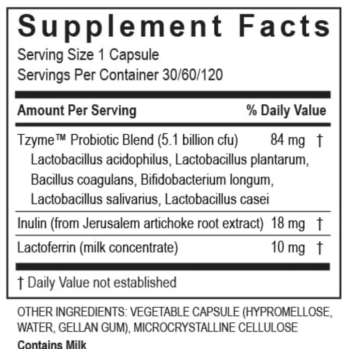 Transformation Enzymes Probiotic Digestive Support supplement bottle with 120 capsules, designed to promote healthy digestion.