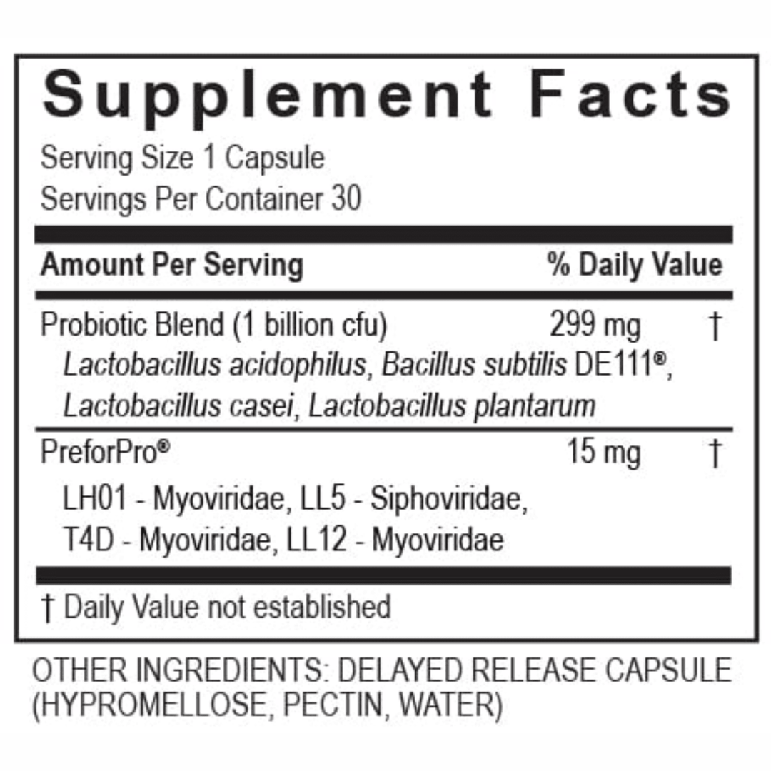 Transformation Enzymes Transbiotic probiotic supplement with 30 capsules supports healthy gut health and digestion.