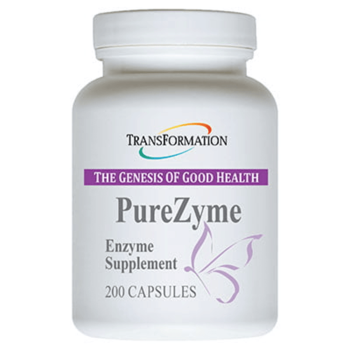 Transformation Enzymes supplement bundle with DigestZyme, PureZyme, Plantadophilus, and CalmZyme bottles showing label details.