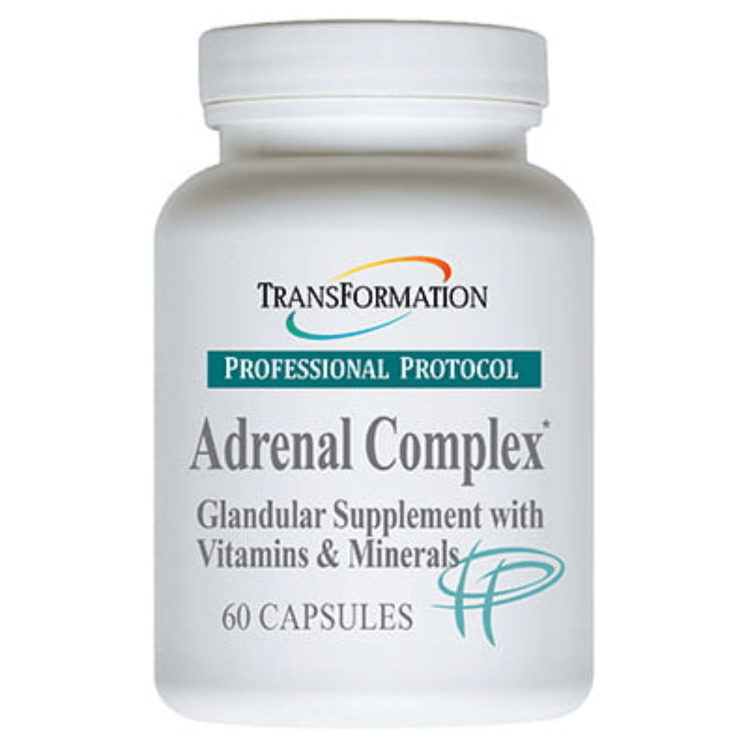 Transformation Enzymes supplement bundle with Digest Protease, Probiotics, and Adrenal Complex capsules in various bottles.