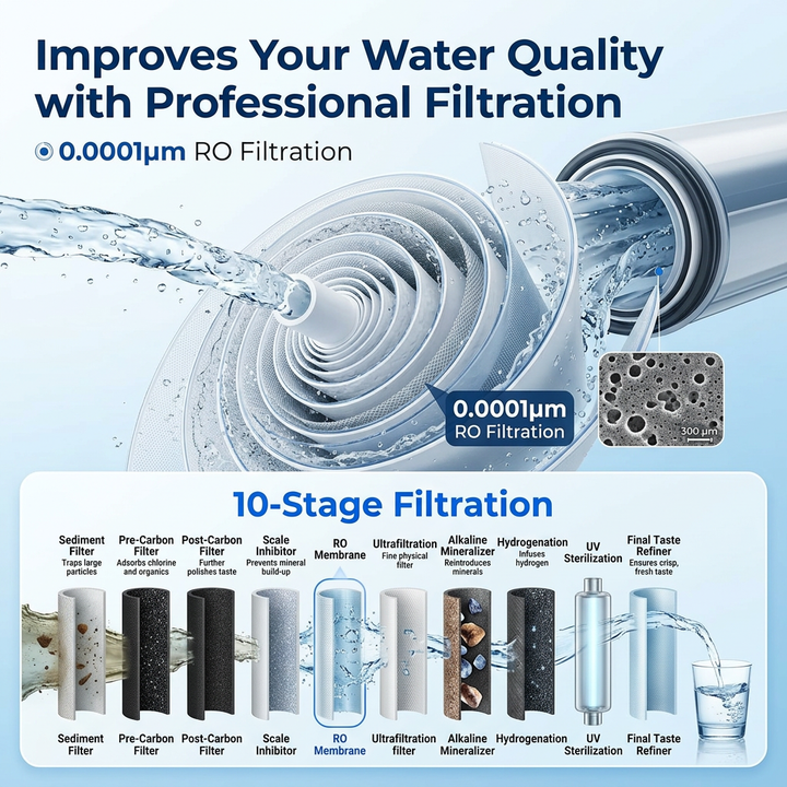Aquasana City Water Filtration + Salt-Free + UV + Post  &amp; Pre-Filter + Install Kit With Waterdrop RO System G3P800 Filtration