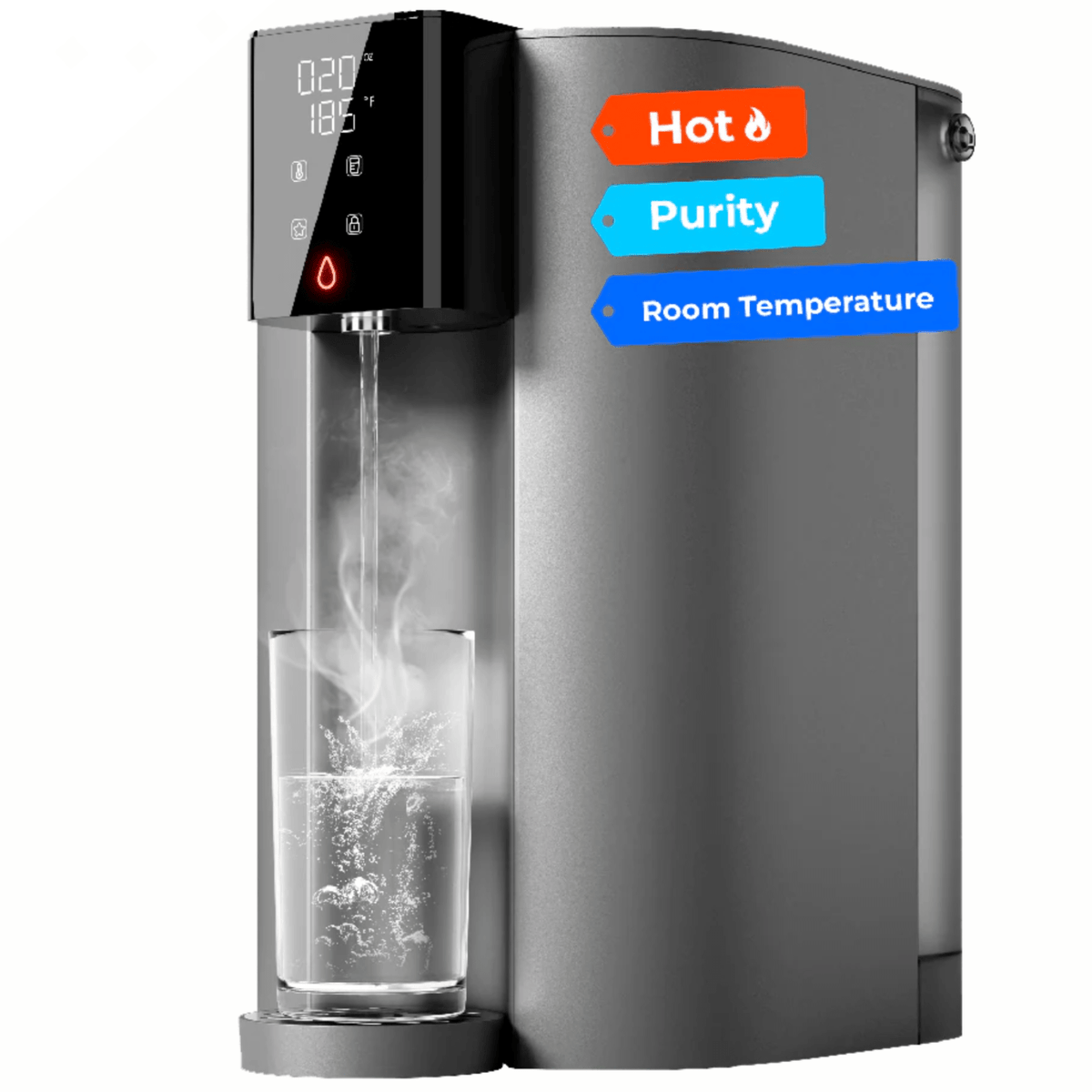 Waterdrop C1H 6-stage reverse osmosis water filter system with instant hot water, three-to-one filtration, and five temperature options.
