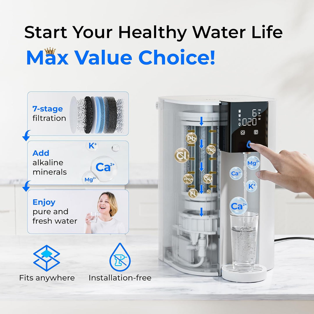 Waterdrop C1SL alkaline countertop reverse osmosis water filter system with sleek design and multiple filtration stages.