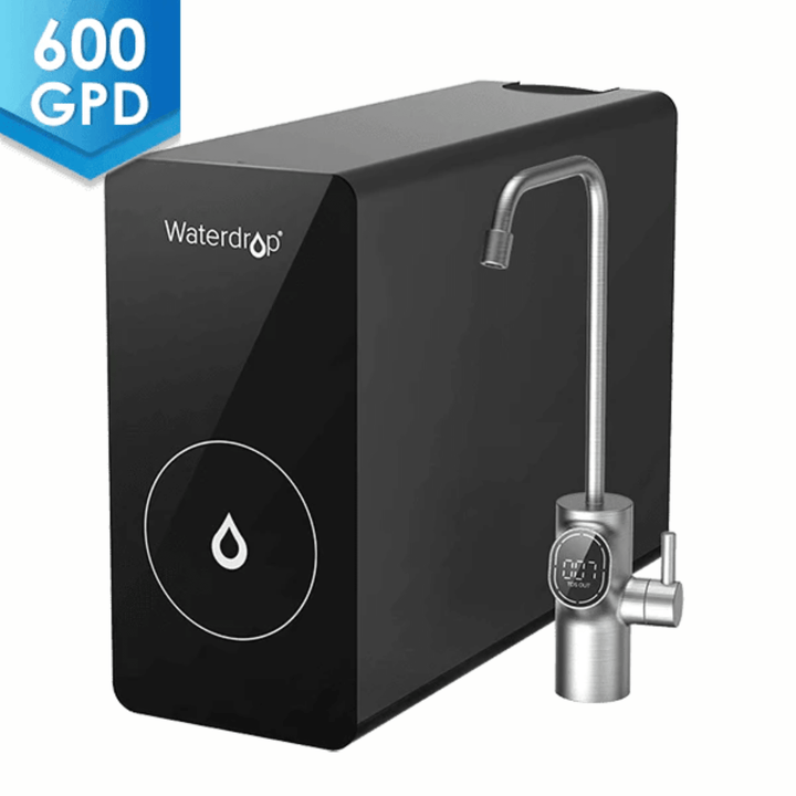 Waterdrop D6 tankless under sink reverse osmosis system with high capacity, featuring filters and sleek design for clean drinking water.