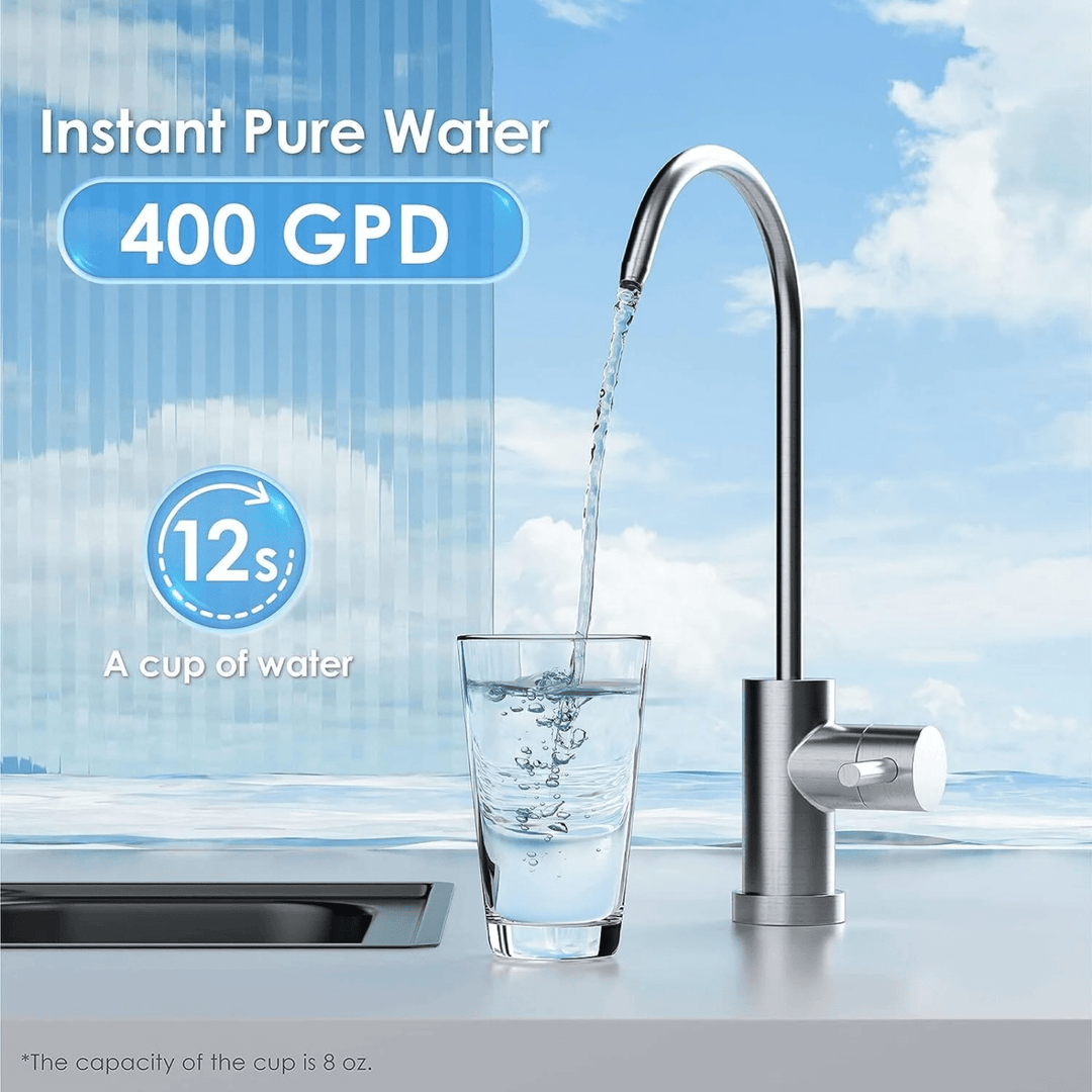 Waterdrop G Series tankless reverse osmosis system for home kitchen use, showing sleek design and filtration components.