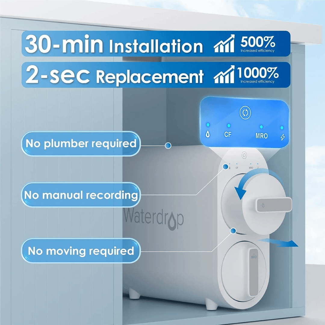 Waterdrop G Series Tankless Reverse Osmosis System G2 for home kitchen use, showing sleek reverse osmosis water filtration unit.