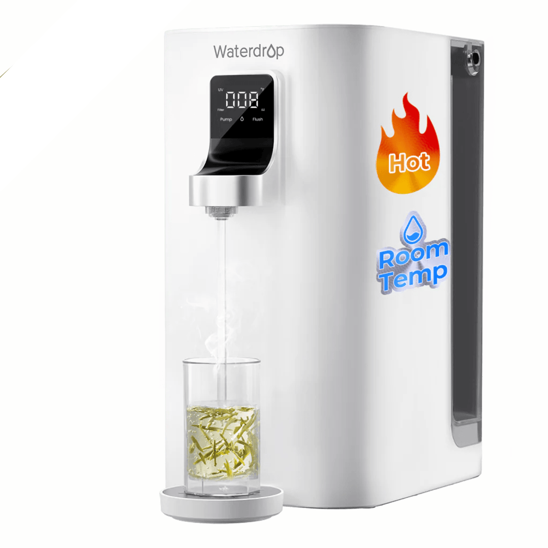 Waterdrop K19-H instant hot countertop reverse osmosis water filter system with sleek design and multiple filters.