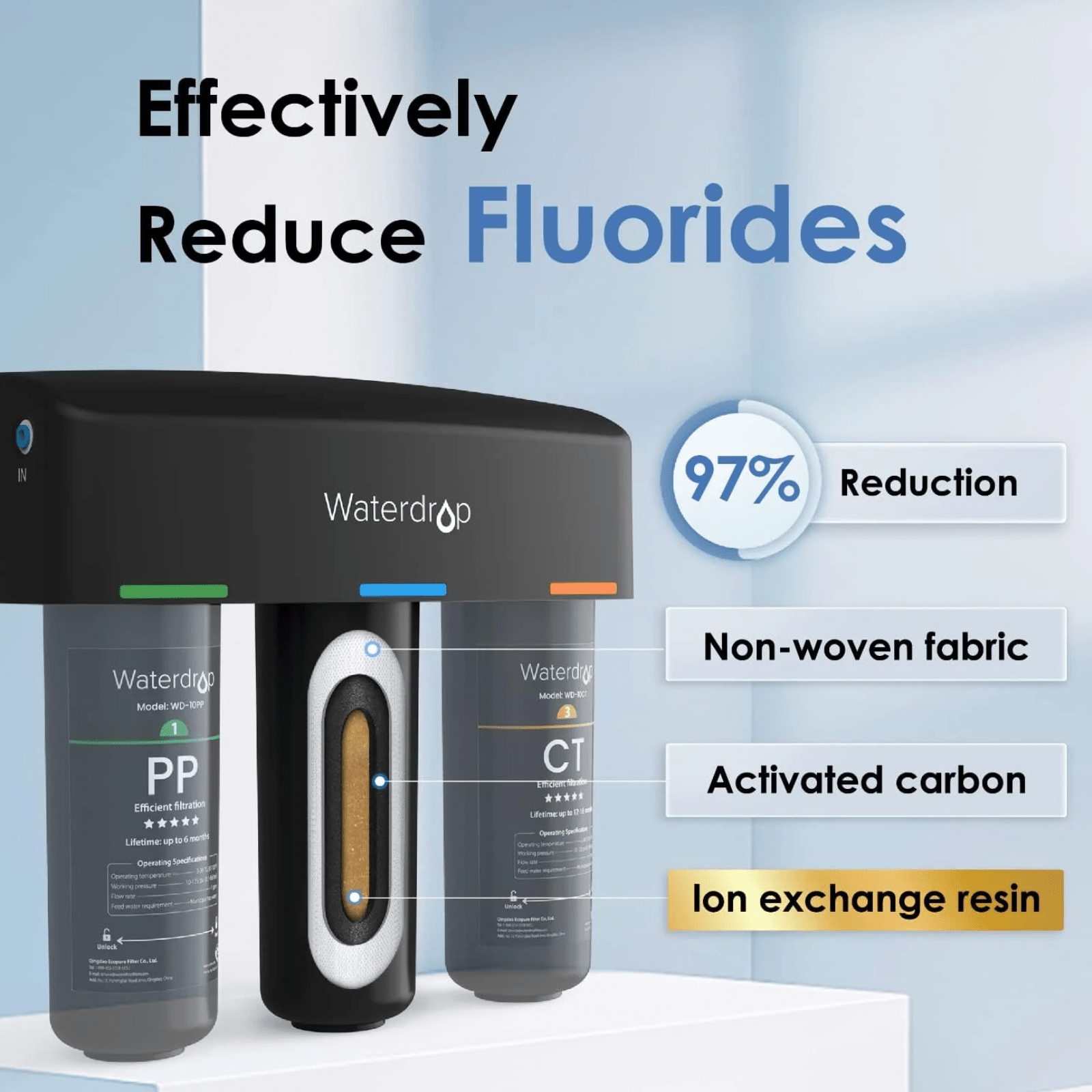 Waterdrop TSA 8-layer under sink reverse osmosis water filter system with 3-stage direct connect setup.