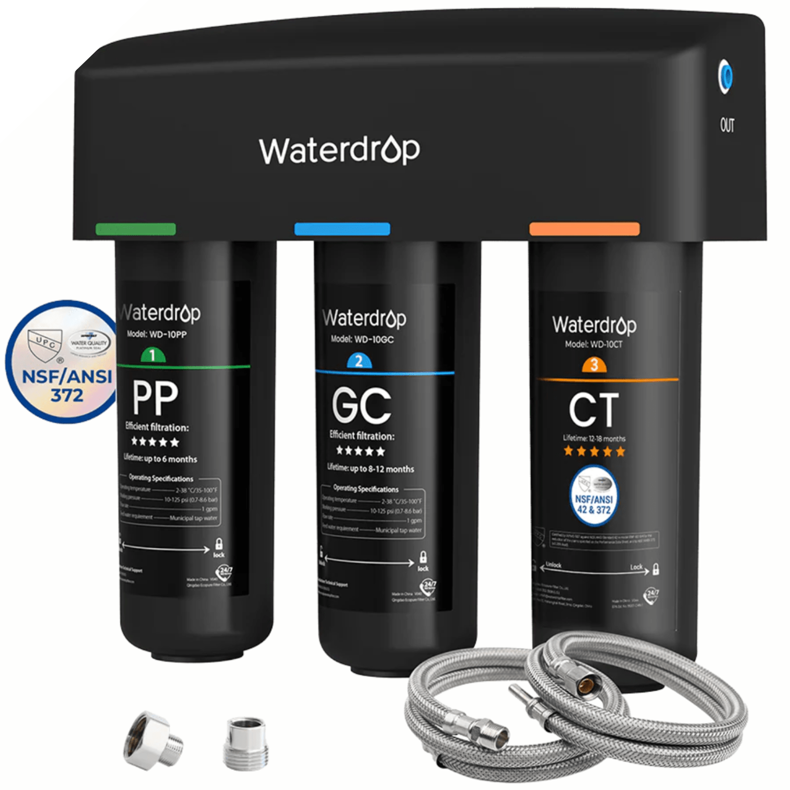 Waterdrop TSA 8-layer under sink reverse osmosis water filter system with 3-stage direct connect setup.