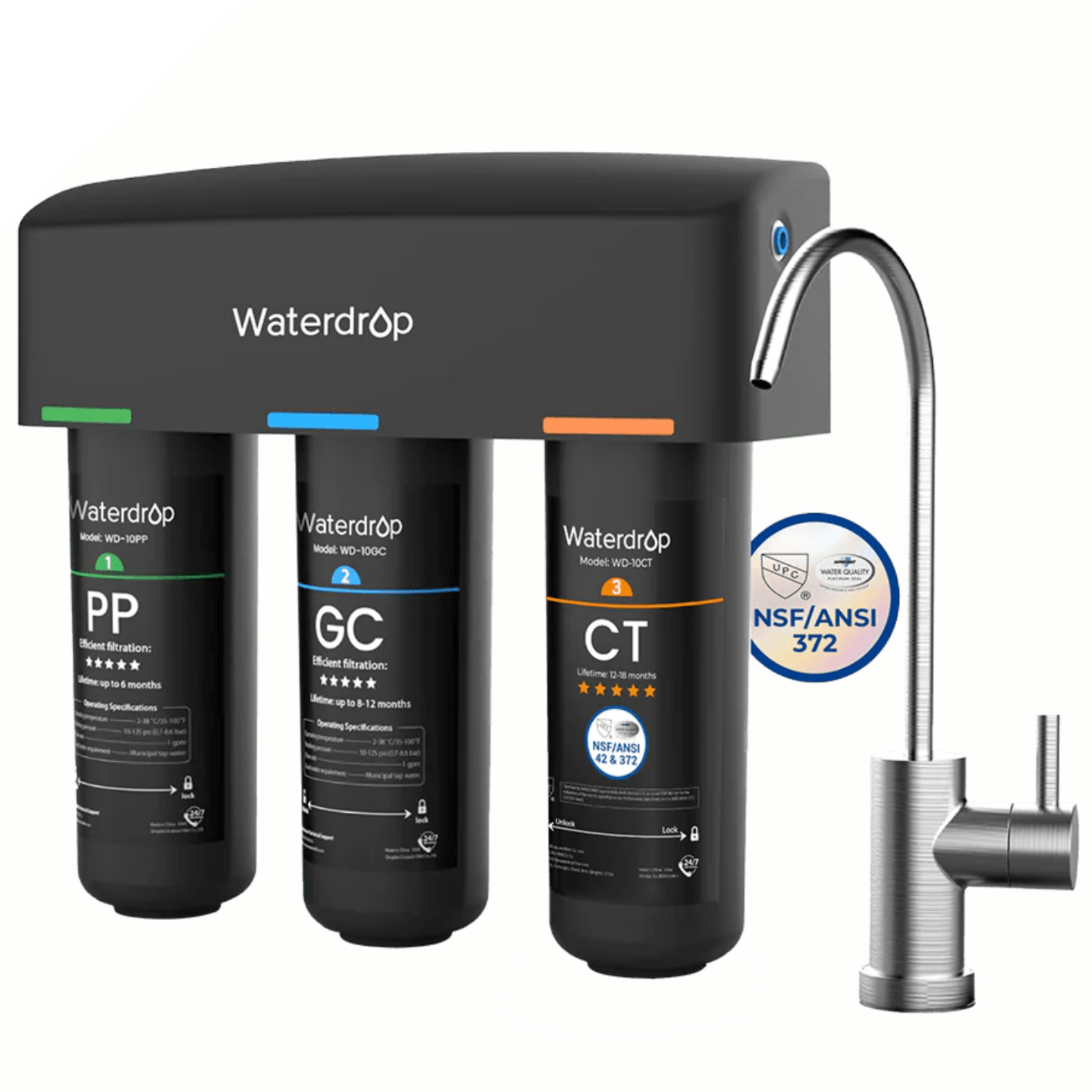 Waterdrop TSB 8-layer under sink reverse osmosis water filter system with 3-stage high capacity for clean drinking water.