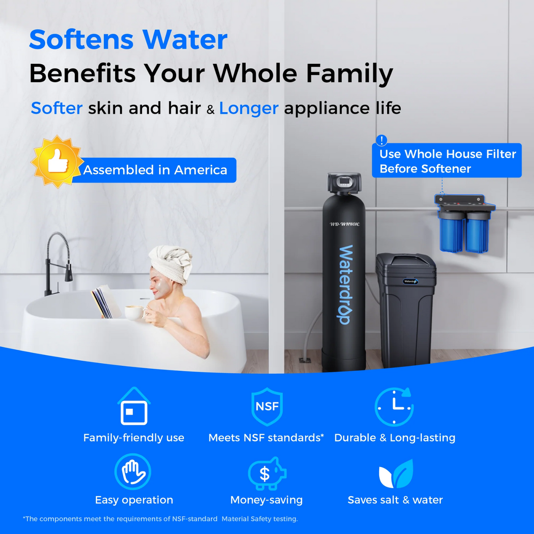 Waterdrop WHR01B Water Softener System 48000 Grain High Efficiency Home Use 42L