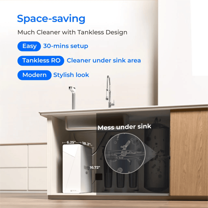 Waterdrop X Series X12-PRO dual flow reverse osmosis system water filter unit showing filters and system components.
