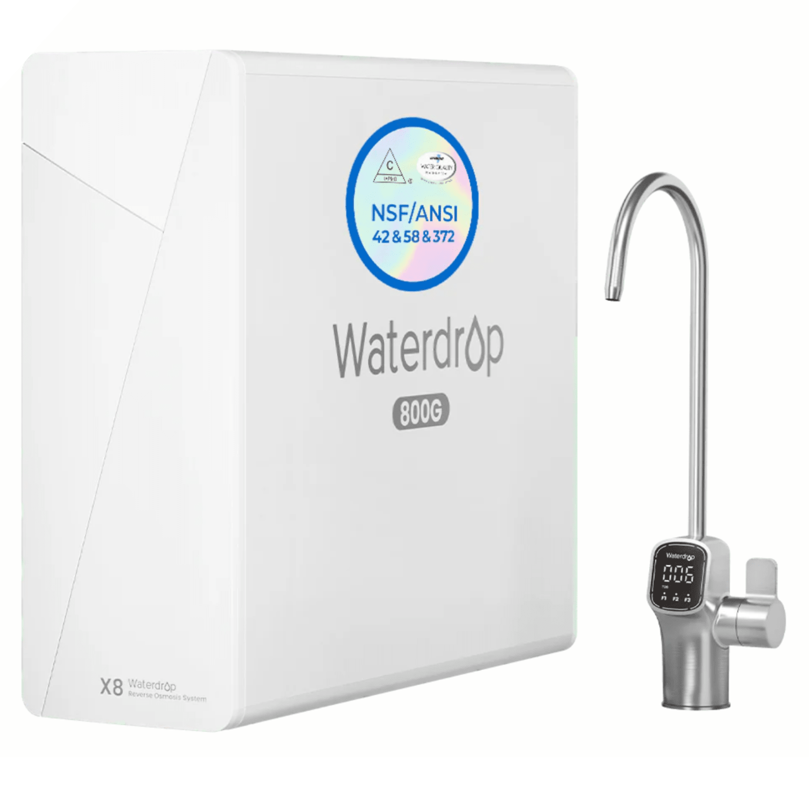 Waterdrop X Series Reverse Osmosis System with tankless design and rapid flow filter for clean, filtered water at 800 GPD.